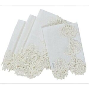 New Manor Luxe English Rose Lace Trim Napkins, 20-Inch Set of 4 White, 20 x 20